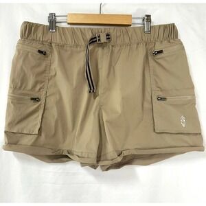 Free People Movement Cargo Shorts Tan Elastic Waist Drawstring Pockets Size M